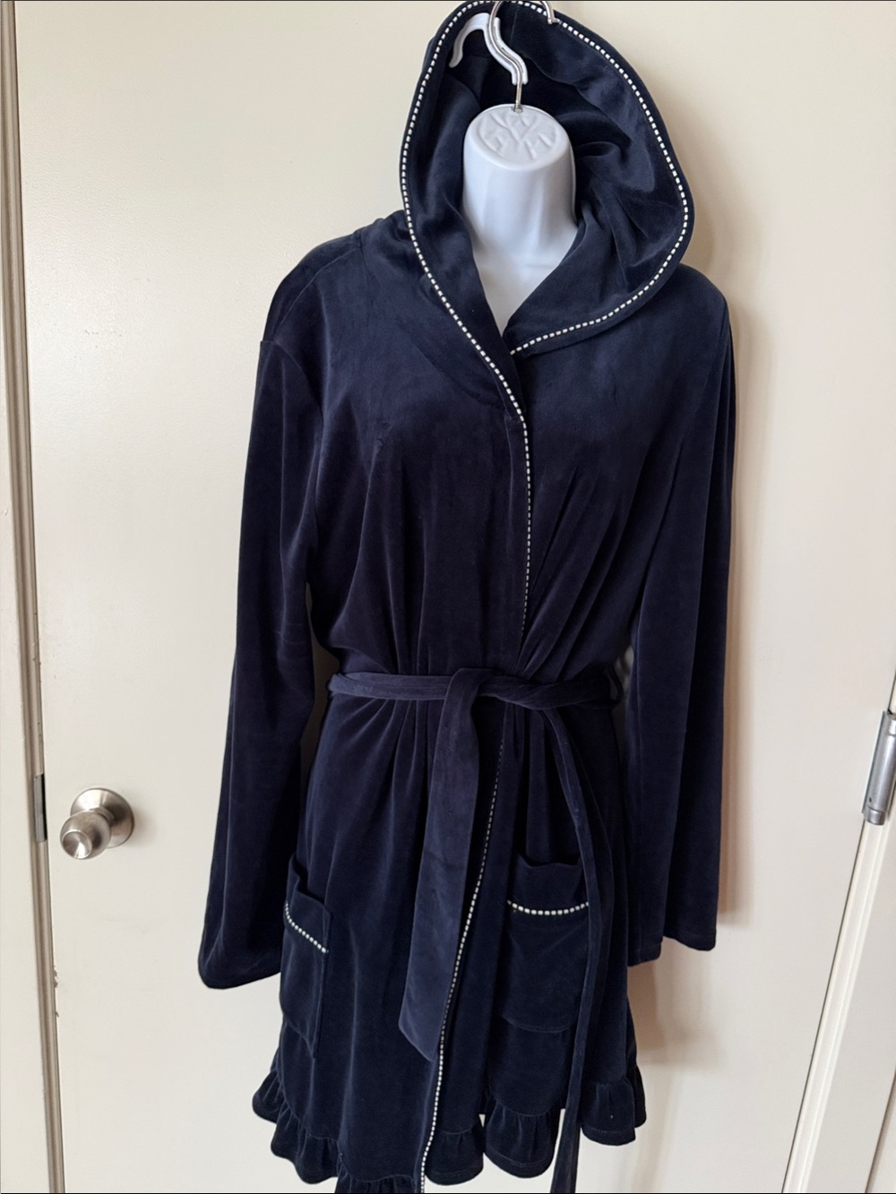 Juicy Couture Navy Hooded Plush Robe with Stud Trim